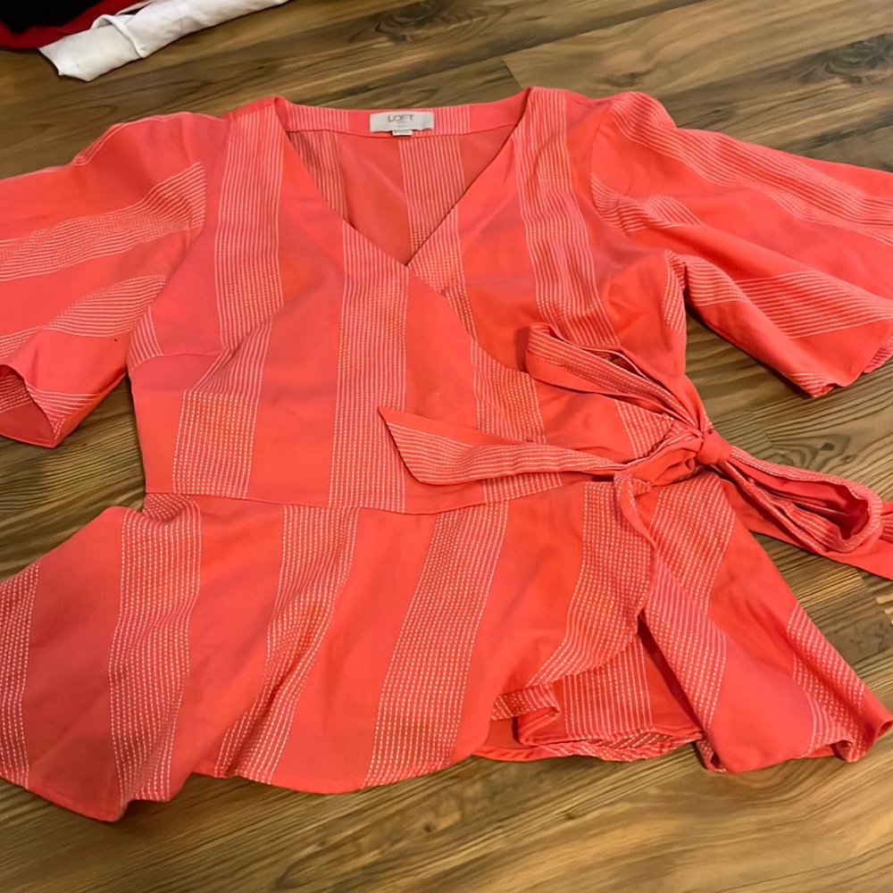 Loft Outlet orange/white wrap blouse size xsp